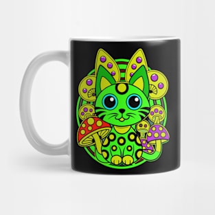 Trippy cat and mushrooms Mug